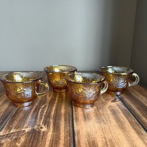 Vintage Indiana Carnival Glass Harvest Leaf Teacups - Set of 4